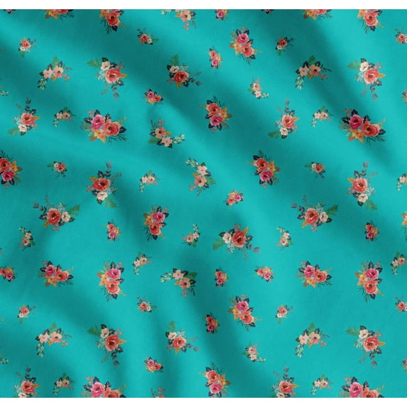 Soimoi Green Cotton Poplin Fabric Leaves & Peony Floral Fabric Prints By Yard 42 Inch Wide