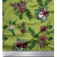 thumbnail image 1 of Soimoi Green Cotton Poplin Fabric Leaves & Ranunculus Floral Print Fabric by Yard 58 Inch Wide, 1 of 1