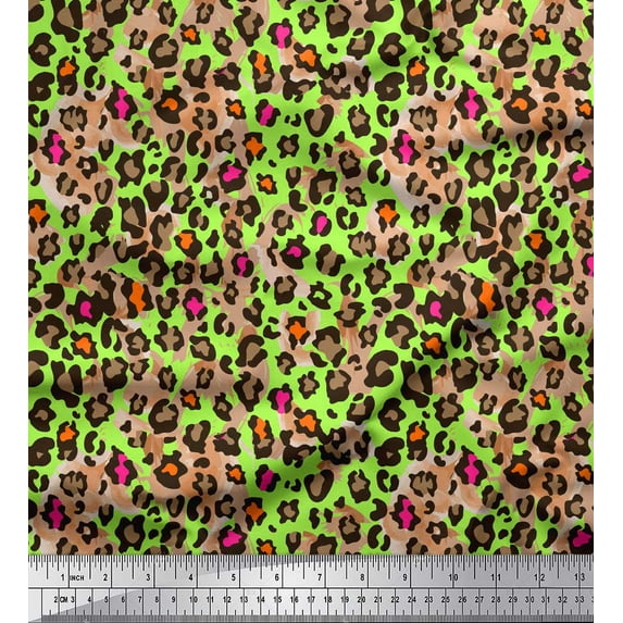 Soimoi Green Cotton Poplin Fabric Leopard Animal Skin Print Fabric by the Yard 42 Inch Wide