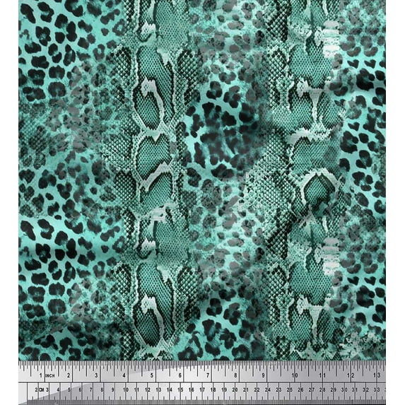 Soimoi Green Cotton Poplin Fabric Leopard & Snake Animal Skin Fabric Prints By Yard 42 Inch Wide