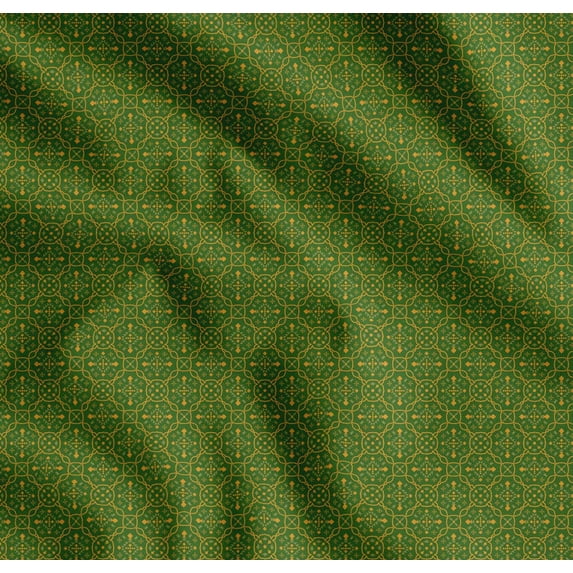Soimoi Green Cotton Poplin Fabric Moroccan Damask Print Fabric by the Yard 42 Inch Wide