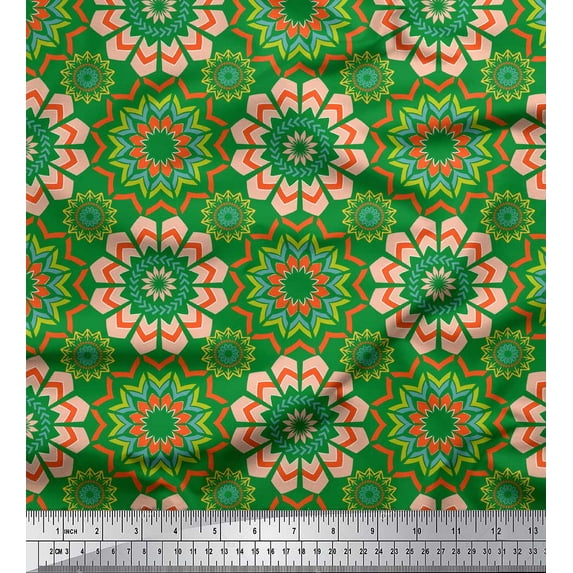 Soimoi Green Cotton Poplin Fabric Multicolor Mandala Decor Fabric Printed Yard 42 Inch Wide