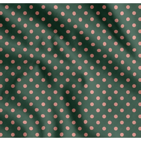 Soimoi Green Cotton Poplin Fabric Polka Dots Print Fabric by Yard 56 Inch Wide