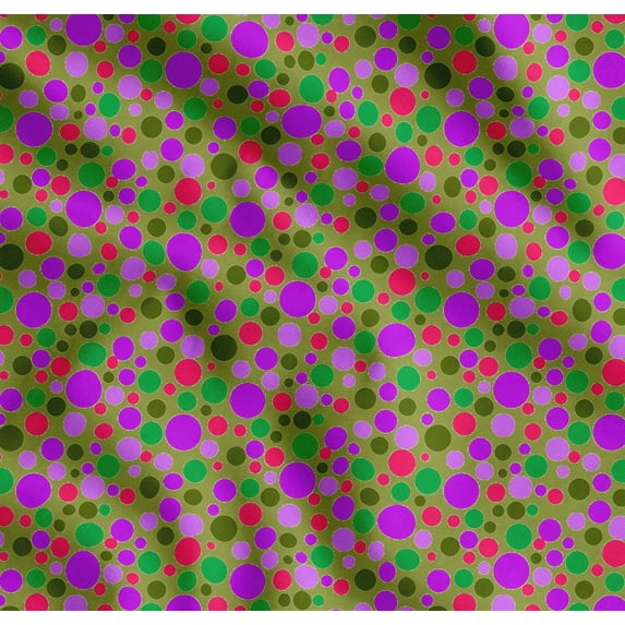 Soimoi Green Cotton Poplin Fabric Polka Dots Printed Fabric 1 Yard 58 Inch Wide