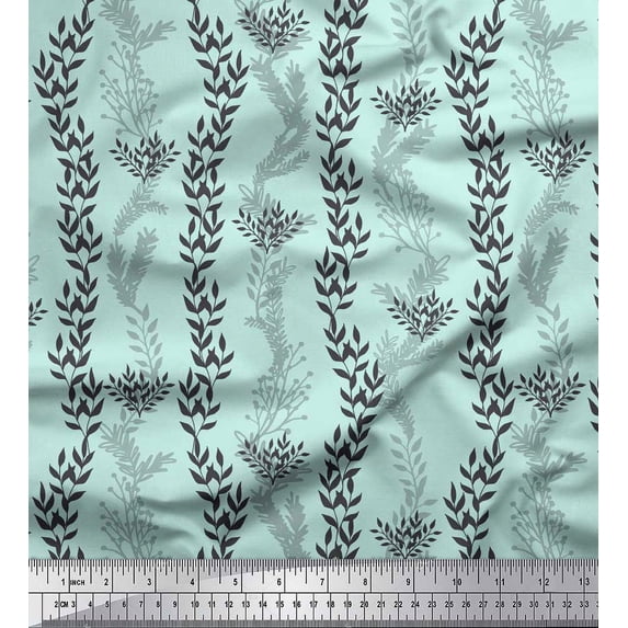 Soimoi Green Cotton Poplin Fabric Stencil Leaves Decor Fabric Printed Yard 56 Inch Wide