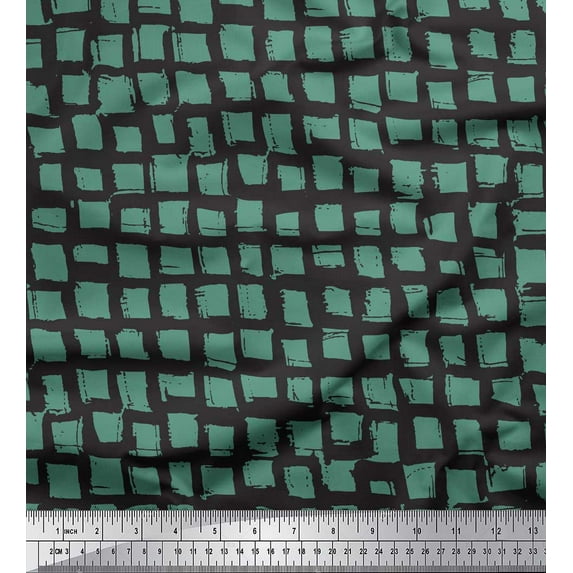 Soimoi Green Cotton Poplin Fabric Stripe & Square Geometric Print Sewing Fabric Yard 42 Inch Wide