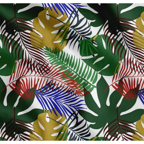 Soimoi Green Cotton Poplin Fabric Tropical Leaves Print Fabric by the Yard 56 Inch Wide