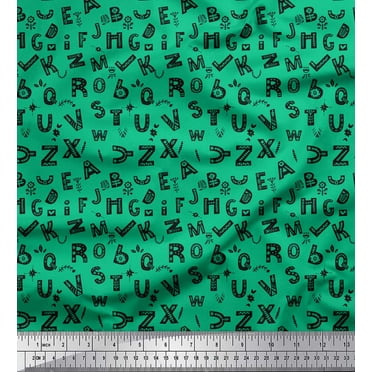 Soimoi Green Cotton Voile Fabric Alphabet Text Printed Fabric 1 Yard 42 Inch Wide
