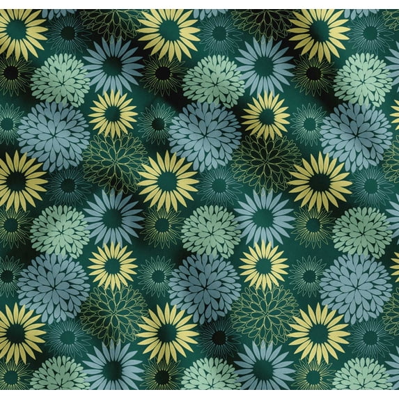 Soimoi Green Cotton Voile Fabric Artistic Flower Mandala Print Fabric by the Yard 56 Inch Wide