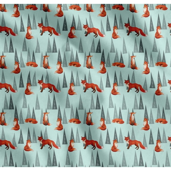 Soimoi Green Cotton Voile Fabric Artistic Tree & Wolf Animal Print Sewing Fabric Yard 42 Inch Wide