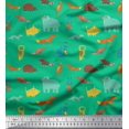 thumbnail image 1 of Soimoi Green Cotton Voile Fabric Bird & Animals Cartoon Printed Craft Fabric by the Yard 42 Inch Wide, 1 of 3