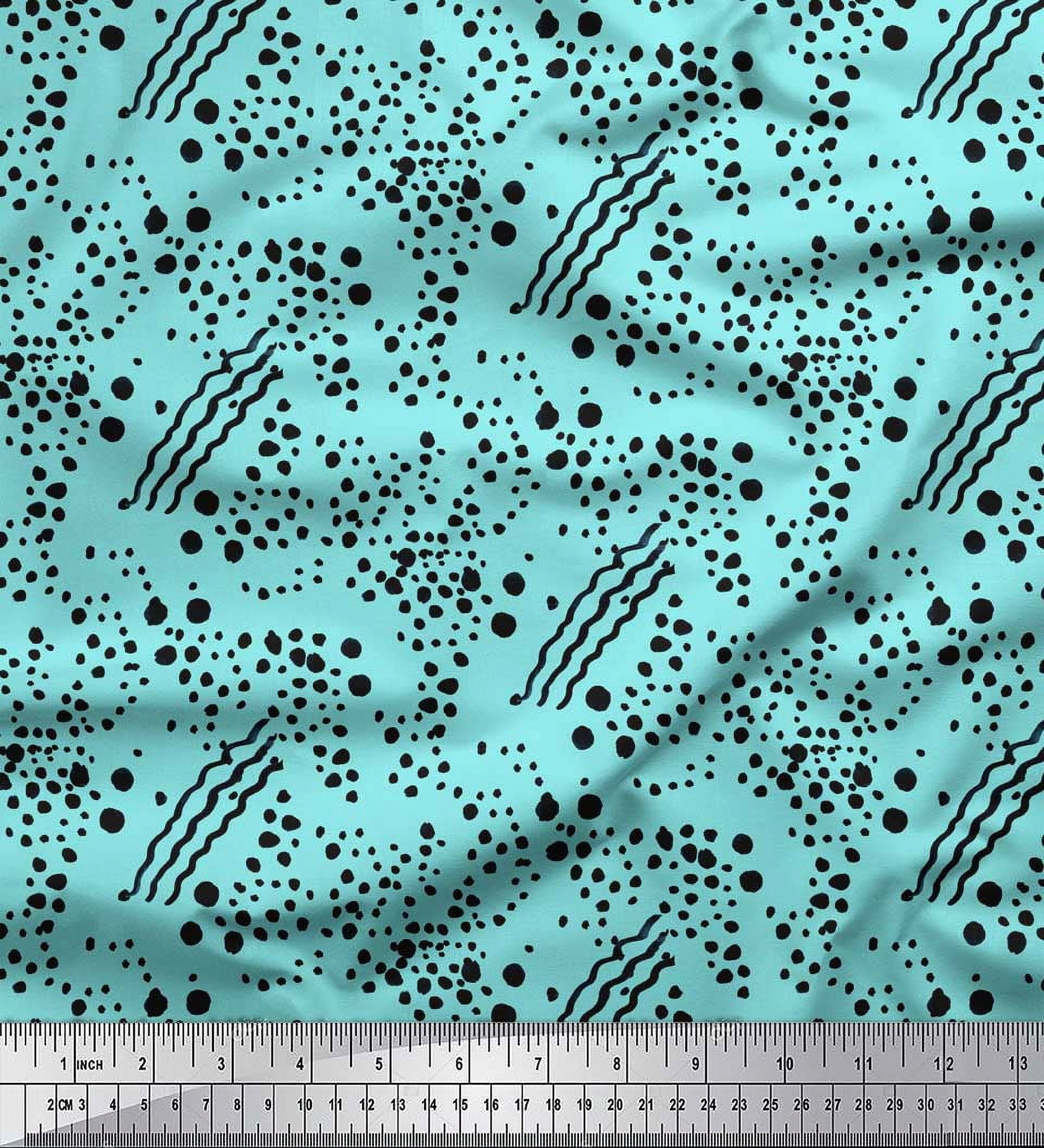 Soimoi Green Cotton Voile Fabric Brush Stroke & Dots Abstract Print Fabric by Yard 56 Inch Wide