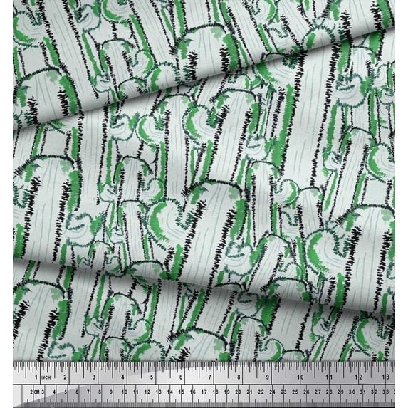 Soimoi Green Cotton Voile Fabric Cactus Tree Printed Fabric 1 Yard 56 Inch Wide