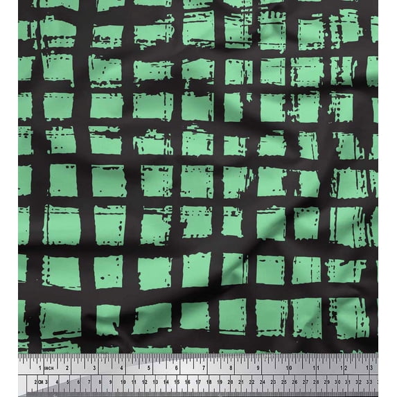Soimoi Green Cotton Voile Fabric Check Check Print Fabric by the Yard 42 Inch Wide