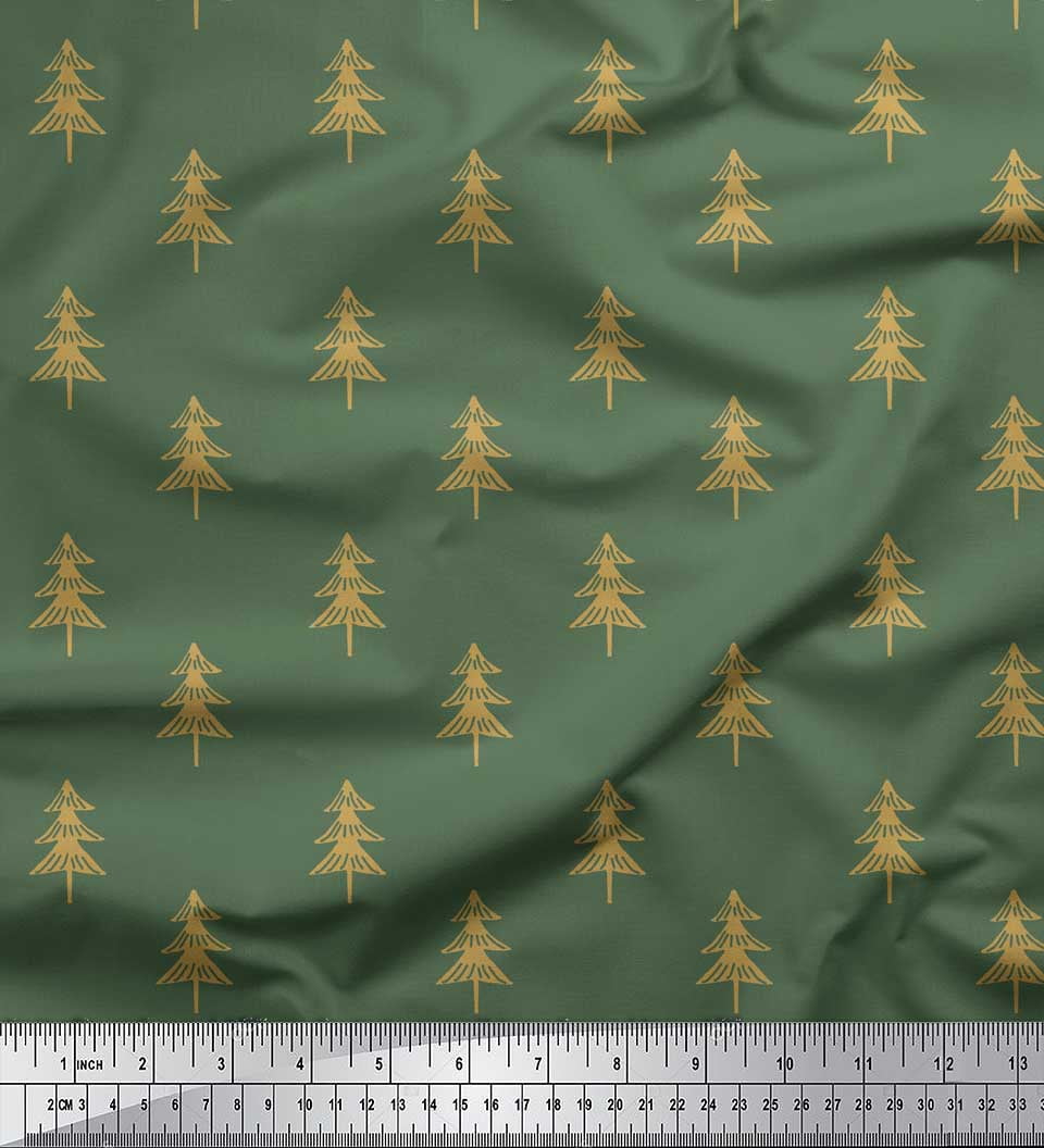 Soimoi Green Cotton Voile Fabric Christmas Tree Decor Fabric Printed Yard 56 Inch Wide