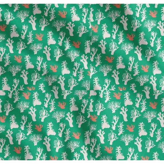 Soimoi Green Cotton Voile Fabric Coral Ocean Print Sewing Fabric Yard 42 Inch Wide