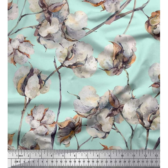 Soimoi Green Cotton Voile Fabric Cotton Ball Floral Print Fabric by the Yard 42 Inch Wide