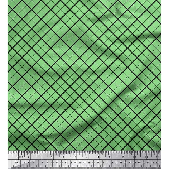 Soimoi Green Cotton Voile Fabric Diagonal Check Fabric Prints By Yard 42 Inch Wide