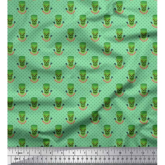 Soimoi Green Cotton Voile Fabric Dot & Skull Fabric Prints By Yard 42 Inch Wide