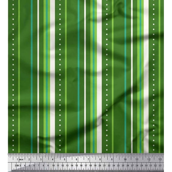 Soimoi Green Cotton Voile Fabric Dot & Stripe Print Fabric by the Yard 42 Inch Wide