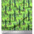 thumbnail image 1 of Soimoi Green Cotton Voile Fabric Dry Tree & Lantern Halloween Print Fabric by the Yard 42 Inch Wide, 1 of 3