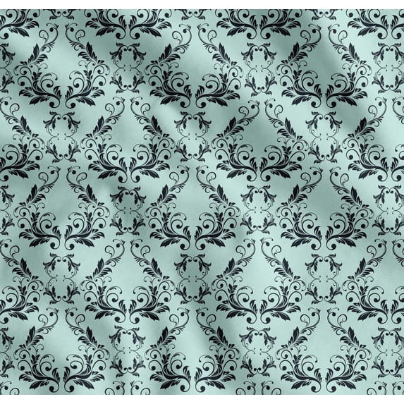 Soimoi Green Cotton Voile Fabric Filigree Damask Printed Fabric 1 Yard 56 Inch Wide