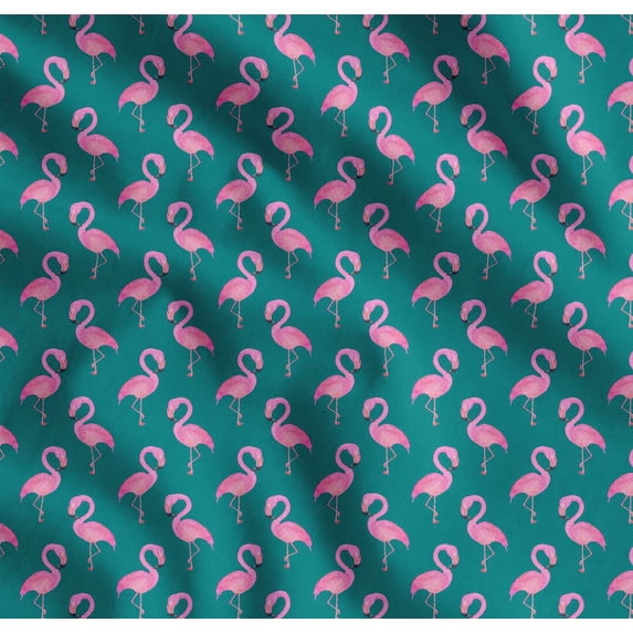 Soimoi Green Cotton Voile Fabric Flamingo Bird Print Fabric by Yard 56 Inch Wide