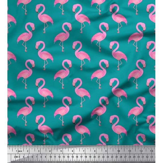 Soimoi Green Cotton Voile Fabric Flamingo Bird Print Fabric by Yard 56 Inch Wide