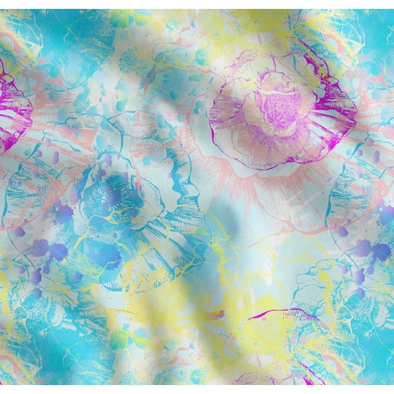 Soimoi Green Cotton Voile Fabric Flower Watercolor Print Fabric by the Yard 42 Inch Wide