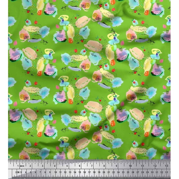 Soimoi Green Cotton Voile Fabric Fruits & Cookies Food Fabric Prints By Yard 42 Inch Wide