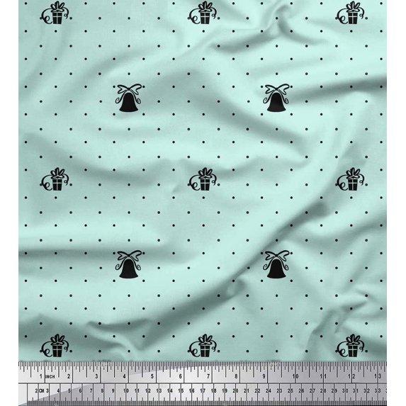 Soimoi Green Cotton Voile Fabric Gift Box & Bell Dots Print Fabric by Yard 42 Inch Wide