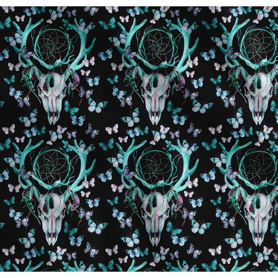 Soimoi Green Cotton Voile Fabric Insect,Dream Catcher & Reindeer Face Animal Print Sewing Fabric BTY 56 Inch Wide