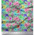 thumbnail image 1 of Soimoi Green Cotton Voile Fabric Leaves,Pink Flower & Butterfly Printed Fabric 1 Yard 42 Inch Wide, 1 of 1