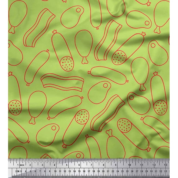 Soimoi Green Cotton Voile Fabric Leg Piece & Hotdog Food Fabric Prints By Yard 56 Inch Wide