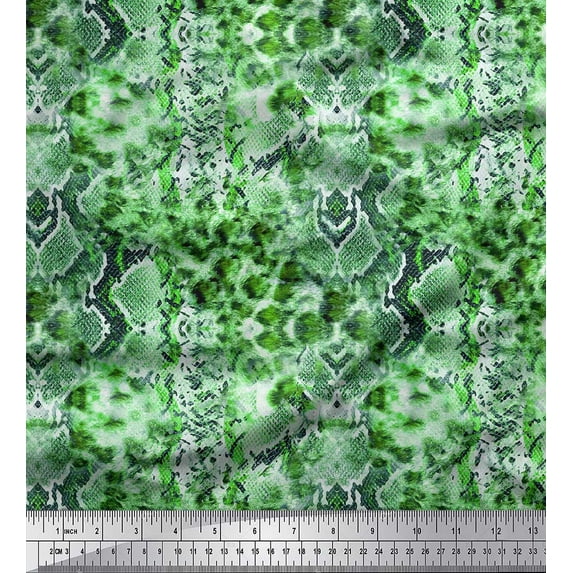 Soimoi Green Cotton Voile Fabric Leopard & Snake Animal Skin Print Fabric by the Yard 42 Inch Wide