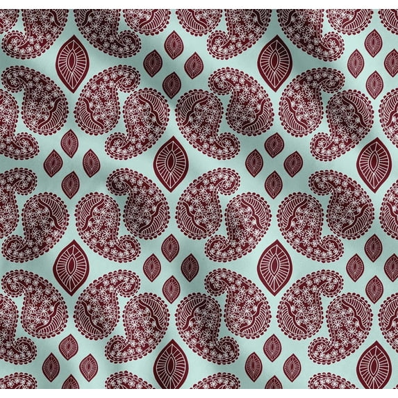 Soimoi Green Cotton Voile Fabric Maroon Paisley Print Fabric by the Yard 42 Inch Wide