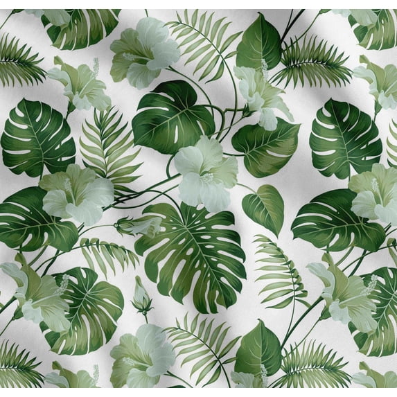 Soimoi Green Cotton Voile Fabric Monstera Leaf & Floral Printed Craft Fabric by the Yard 56 Inch Wide