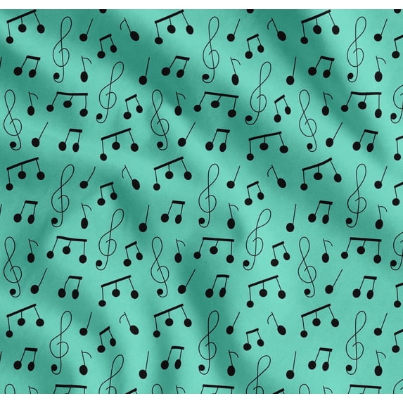 Soimoi Green Cotton Voile Fabric Notes Musical Instrument Print Fabric by the Yard 42 Inch Wide