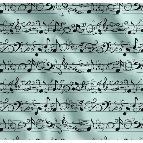 Soimoi Green Cotton Voile Fabric Notes Musical Instrument Print Sewing Fabric Yard 42 Inch Wide