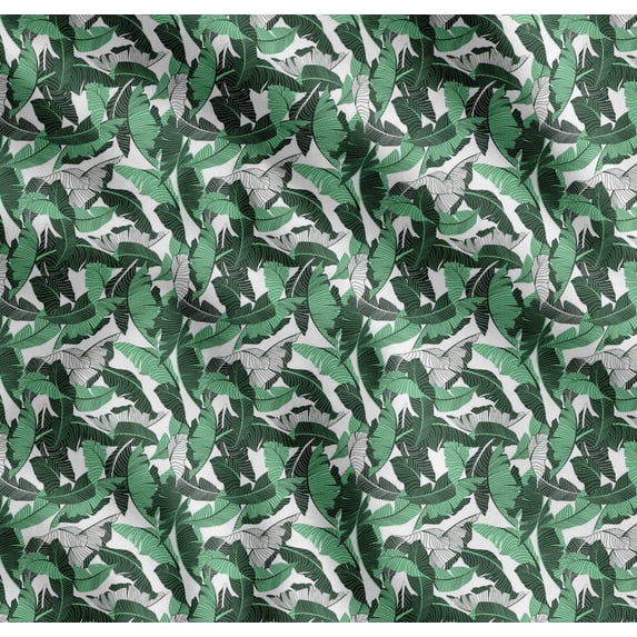 Soimoi Green Cotton Voile Fabric Palm Leaves Printed Fabric 1 Yard 56 Inch Wide