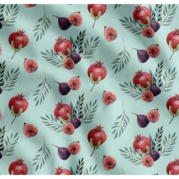 Soimoi Green Cotton Voile Fabric Pomegranate & Fig Fruits Print Fabric by the Yard 56 Inch Wide