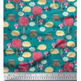 thumbnail image 1 of Soimoi Green Cotton Voile Fabric Porcupine & Mushroom Tree Printed Craft Fabric by the Yard 56 Inch Wide, 1 of 3