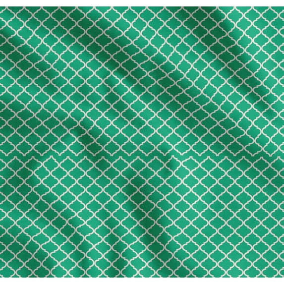 Soimoi Green Cotton Voile Fabric Quaterfoil Damask Printed Fabric 1 Yard 42 Inch Wide
