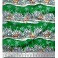 thumbnail image 1 of Soimoi Green Cotton Voile Fabric Reindeer & Snowflakes Tree Printed Fabric 1 Yard 56 Inch Wide, 1 of 3