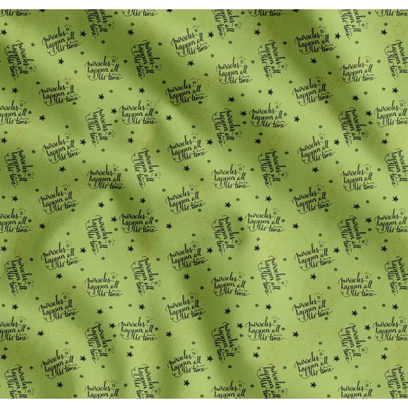 Soimoi Green Cotton Voile Fabric Star & Miracle Happened All The Time Text Fabric Prints By Yard 42 Inch Wide
