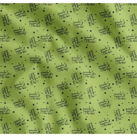 Soimoi Green Cotton Voile Fabric Star & Miracle Happened All The Time Text Fabric Prints By Yard 42 Inch Wide