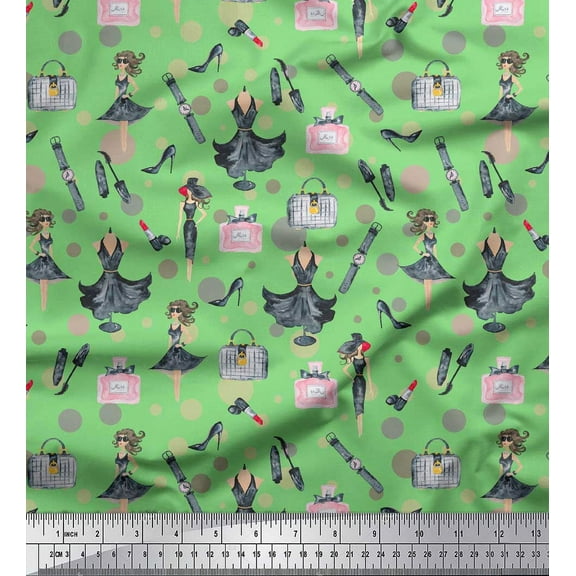 Soimoi Green Cotton Voile Fabric Women & Accessories Fashion Print Fabric by the Yard 42 Inch Wide