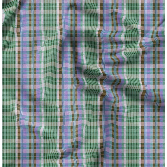 Soimoi Green Fabric - By the Yard - 42 Inch Wide - Checkered Blocks Check Fabric - Versatile and Classic Designs for Various Uses Printed Fabric