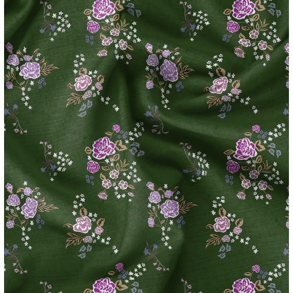 Soimoi Green Fabric - By the Yard - 42 Inch Wide - Rose Floral Pattern Textile - Romantic and Delicate Designs for Stylish Projects Printed Fabric