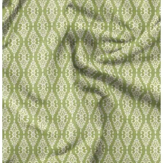 Soimoi Green Fabric - By the Yard - 56 Inch Wide - Damask Ikat Fabric - Elegant and Traditional Patterns for Stylish Creations Printed Fabric